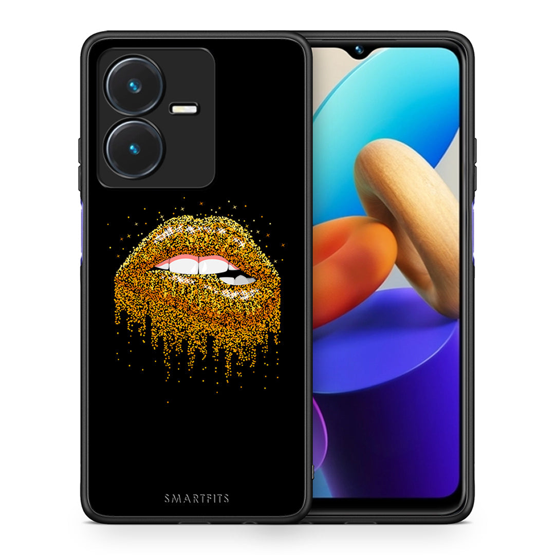 Θήκη Vivo Y22s Golden Valentine από τη Smartfits με σχέδιο στο πίσω μέρος και μαύρο περίβλημα | Vivo Y22s Golden Valentine case with colorful back and black bezels