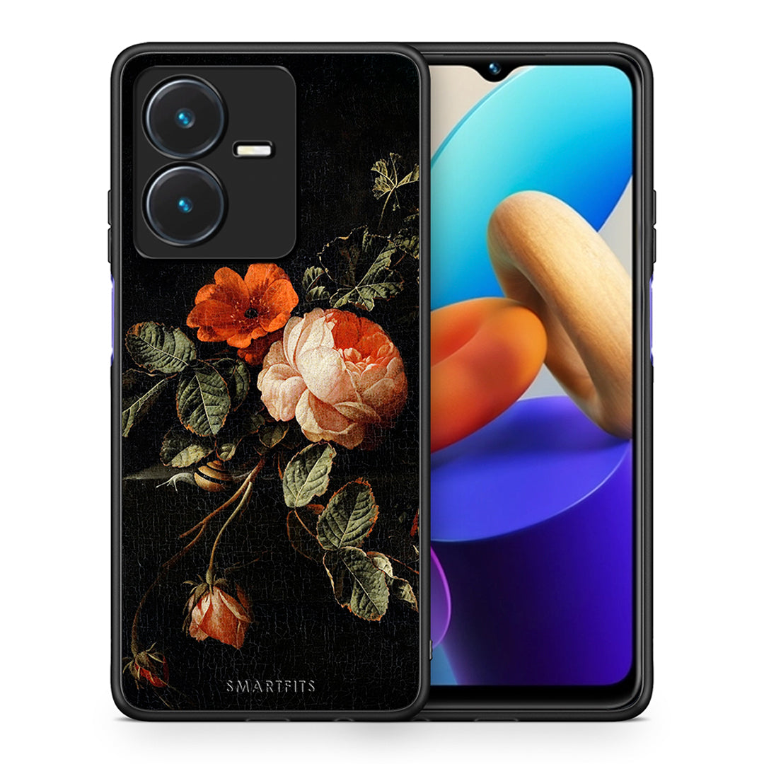 Θήκη Vivo Y22s Vintage Roses από τη Smartfits με σχέδιο στο πίσω μέρος και μαύρο περίβλημα | Vivo Y22s Vintage Roses case with colorful back and black bezels