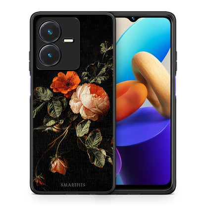 Θήκη Vivo Y22s Vintage Roses από τη Smartfits με σχέδιο στο πίσω μέρος και μαύρο περίβλημα | Vivo Y22s Vintage Roses case with colorful back and black bezels