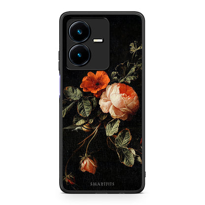 Vivo Y22s Vintage Roses θήκη από τη Smartfits με σχέδιο στο πίσω μέρος και μαύρο περίβλημα | Smartphone case with colorful back and black bezels by Smartfits