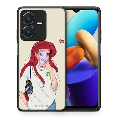 Θήκη Vivo Y22s Walking Mermaid από τη Smartfits με σχέδιο στο πίσω μέρος και μαύρο περίβλημα | Vivo Y22s Walking Mermaid case with colorful back and black bezels