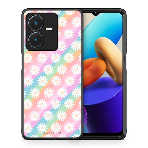 Θήκη Vivo Y22s White Daisies από τη Smartfits με σχέδιο στο πίσω μέρος και μαύρο περίβλημα | Vivo Y22s White Daisies case with colorful back and black bezels