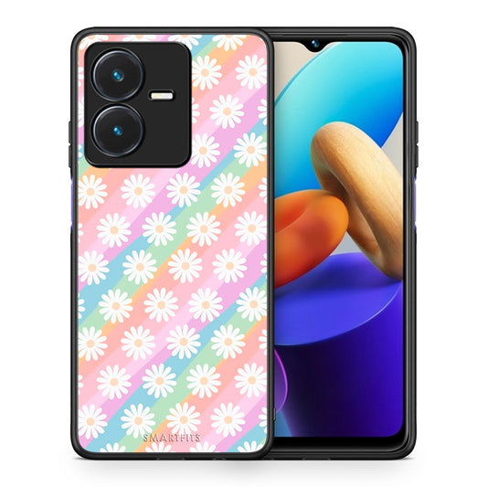 Θήκη Vivo Y22s White Daisies από τη Smartfits με σχέδιο στο πίσω μέρος και μαύρο περίβλημα | Vivo Y22s White Daisies case with colorful back and black bezels