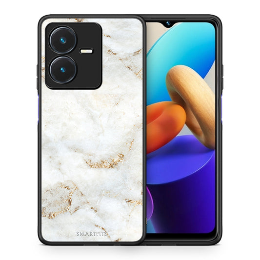 Θήκη Vivo Y22s White Gold Marble από τη Smartfits με σχέδιο στο πίσω μέρος και μαύρο περίβλημα | Vivo Y22s White Gold Marble case with colorful back and black bezels
