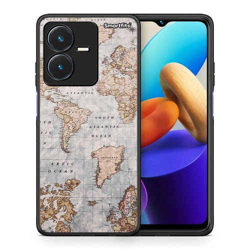 Θήκη Vivo Y22s World Map από τη Smartfits με σχέδιο στο πίσω μέρος και μαύρο περίβλημα | Vivo Y22s World Map case with colorful back and black bezels