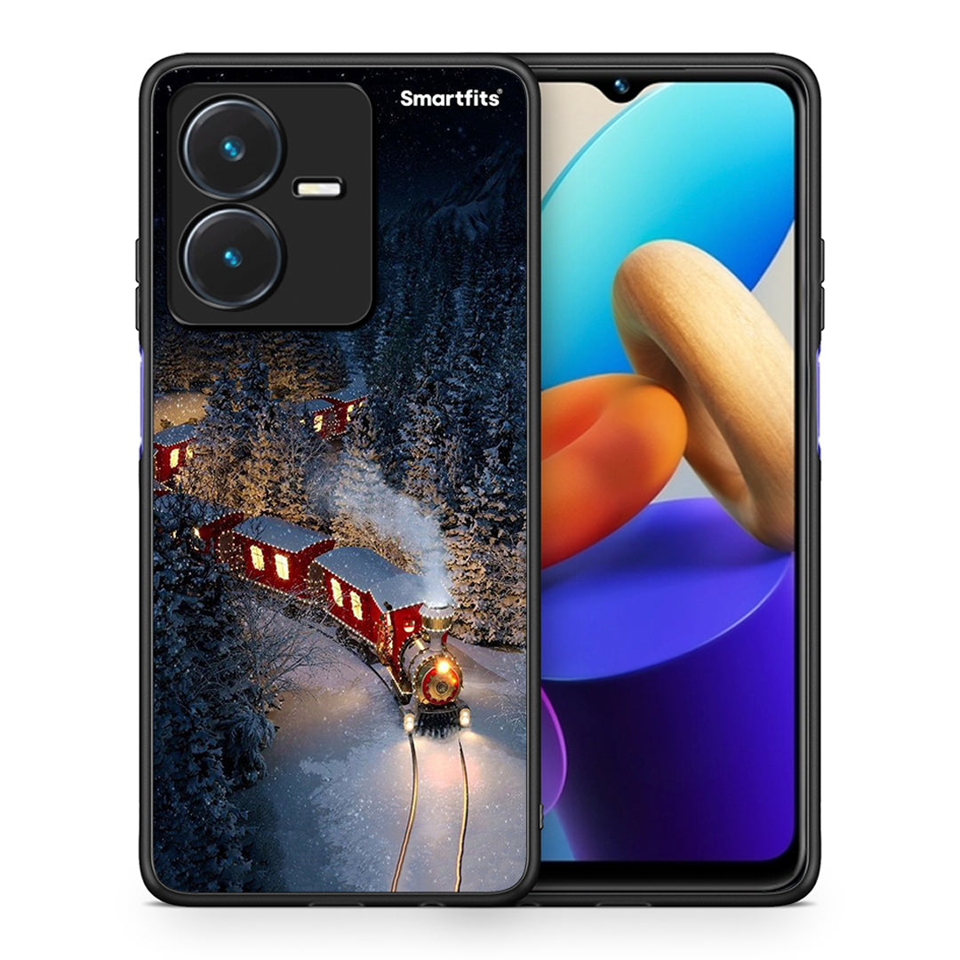 Θήκη Vivo Y22s Xmas Train από τη Smartfits με σχέδιο στο πίσω μέρος και μαύρο περίβλημα | Vivo Y22s Xmas Train case with colorful back and black bezels