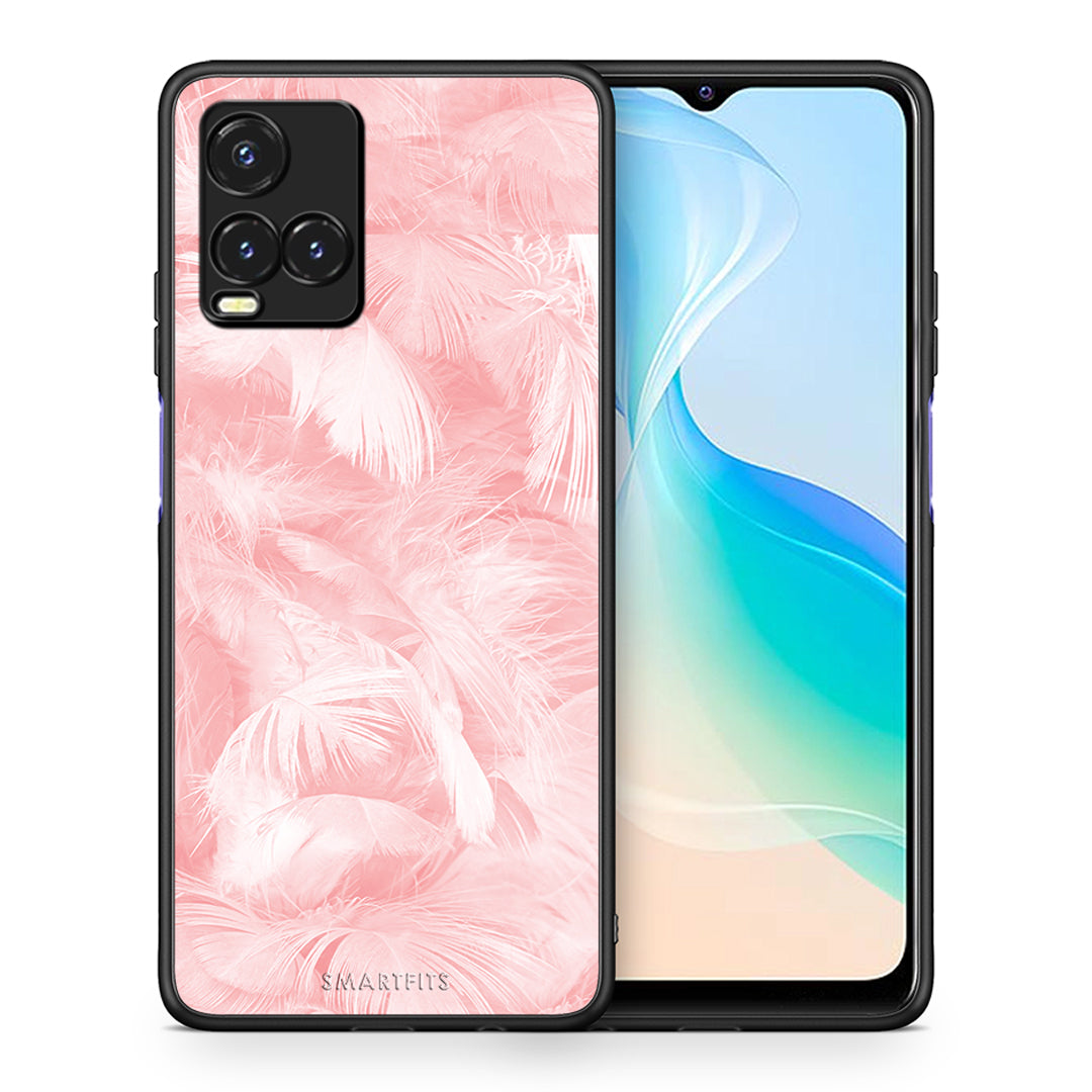Θήκη Vivo Y33s / Y21s / Y21 Pink Feather Boho από τη Smartfits με σχέδιο στο πίσω μέρος και μαύρο περίβλημα | Vivo Y33s / Y21s / Y21 Pink Feather Boho case with colorful back and black bezels