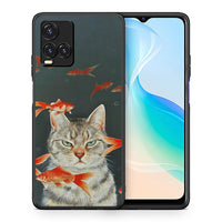 Thumbnail for Θήκη Vivo Y33s / Y21s / Y21 Cat Goldfish από τη Smartfits με σχέδιο στο πίσω μέρος και μαύρο περίβλημα | Vivo Y33s / Y21s / Y21 Cat Goldfish case with colorful back and black bezels