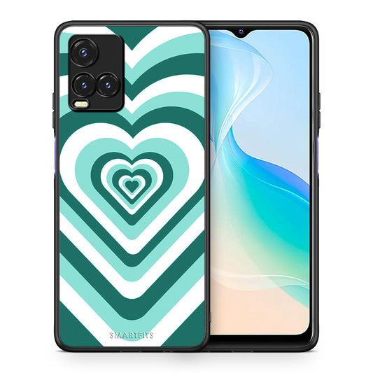 Θήκη Vivo Y33s / Y21s / Y21 Green Hearts από τη Smartfits με σχέδιο στο πίσω μέρος και μαύρο περίβλημα | Vivo Y33s / Y21s / Y21 Green Hearts case with colorful back and black bezels