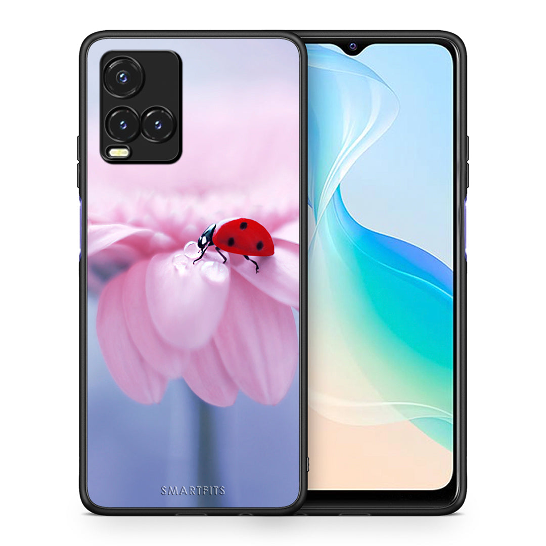 Θήκη Vivo Y33s / Y21s / Y21 Ladybug Flower από τη Smartfits με σχέδιο στο πίσω μέρος και μαύρο περίβλημα | Vivo Y33s / Y21s / Y21 Ladybug Flower case with colorful back and black bezels