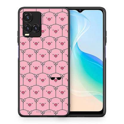 Θήκη Vivo Y33s / Y21s / Y21 Pig Glasses από τη Smartfits με σχέδιο στο πίσω μέρος και μαύρο περίβλημα | Vivo Y33s / Y21s / Y21 Pig Glasses case with colorful back and black bezels