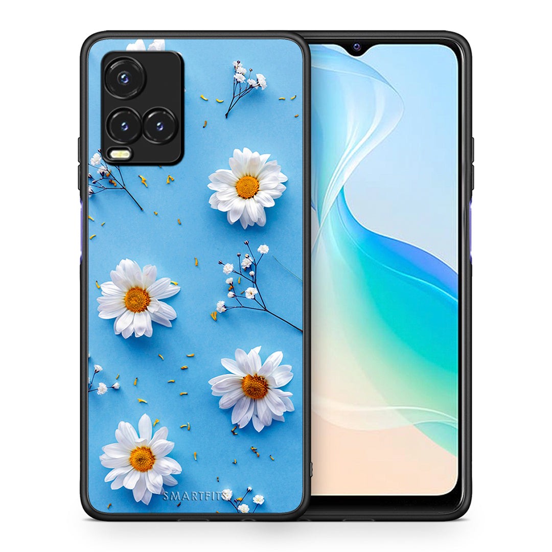 Θήκη Vivo Y33s / Y21s / Y21 Real Daisies από τη Smartfits με σχέδιο στο πίσω μέρος και μαύρο περίβλημα | Vivo Y33s / Y21s / Y21 Real Daisies case with colorful back and black bezels