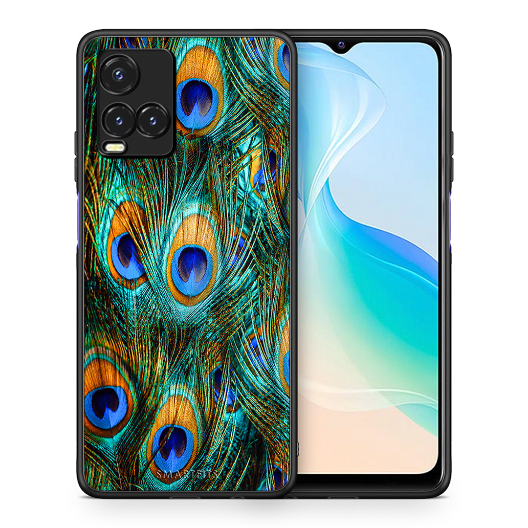 Θήκη Vivo Y33s / Y21s / Y21 Real Peacock Feathers από τη Smartfits με σχέδιο στο πίσω μέρος και μαύρο περίβλημα | Vivo Y33s / Y21s / Y21 Real Peacock Feathers case with colorful back and black bezels