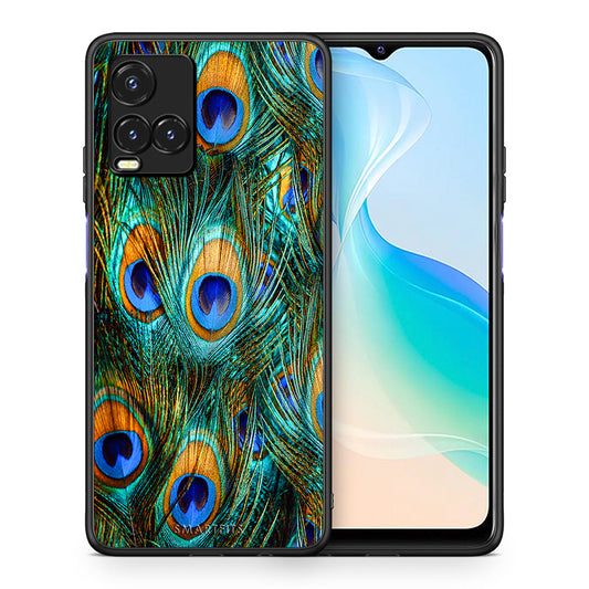 Θήκη Vivo Y33s / Y21s / Y21 Real Peacock Feathers από τη Smartfits με σχέδιο στο πίσω μέρος και μαύρο περίβλημα | Vivo Y33s / Y21s / Y21 Real Peacock Feathers case with colorful back and black bezels