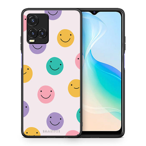 Θήκη Vivo Y33s / Y21s / Y21 Smiley Faces από τη Smartfits με σχέδιο στο πίσω μέρος και μαύρο περίβλημα | Vivo Y33s / Y21s / Y21 Smiley Faces case with colorful back and black bezels