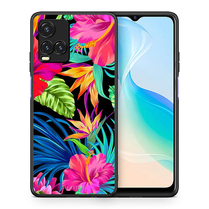 Θήκη Vivo Y33s / Y21s / Y21 Tropical Flowers από τη Smartfits με σχέδιο στο πίσω μέρος και μαύρο περίβλημα | Vivo Y33s / Y21s / Y21 Tropical Flowers case with colorful back and black bezels