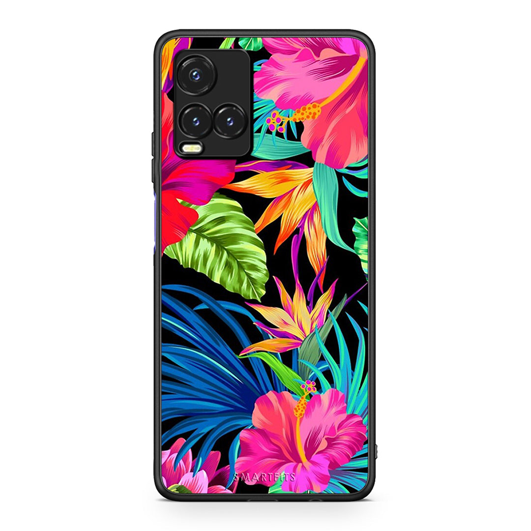 Vivo Y33s / Y21s / Y21 Tropical Flowers θήκη από τη Smartfits με σχέδιο στο πίσω μέρος και μαύρο περίβλημα | Smartphone case with colorful back and black bezels by Smartfits