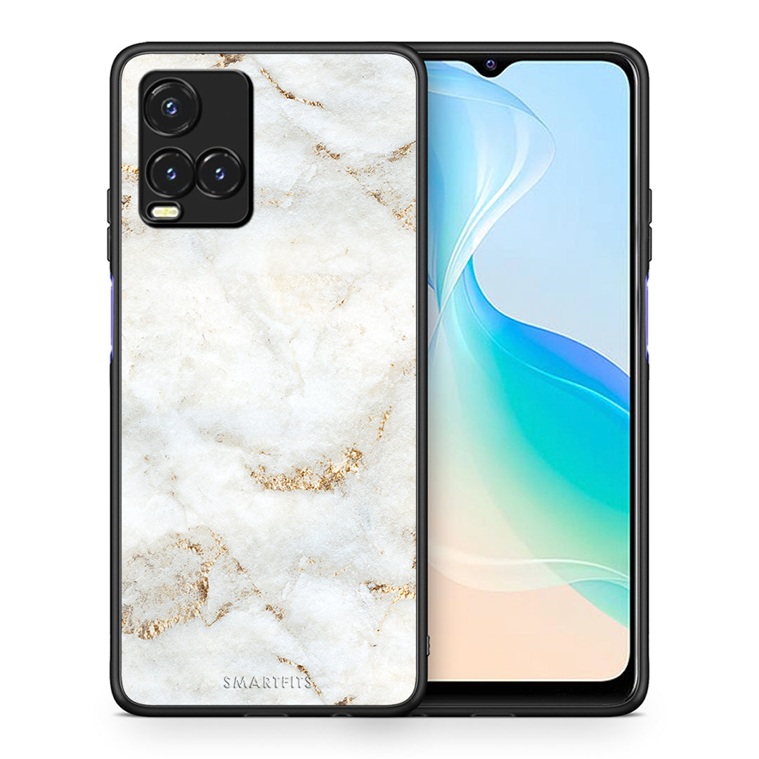 Θήκη Vivo Y33s / Y21s / Y21 White Gold Marble από τη Smartfits με σχέδιο στο πίσω μέρος και μαύρο περίβλημα | Vivo Y33s / Y21s / Y21 White Gold Marble case with colorful back and black bezels