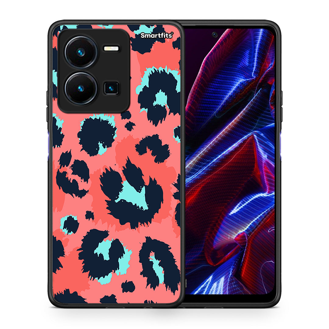 Θήκη Vivo Y35 5G Pink Leopard Animal από τη Smartfits με σχέδιο στο πίσω μέρος και μαύρο περίβλημα | Vivo Y35 5G Pink Leopard Animal case with colorful back and black bezels