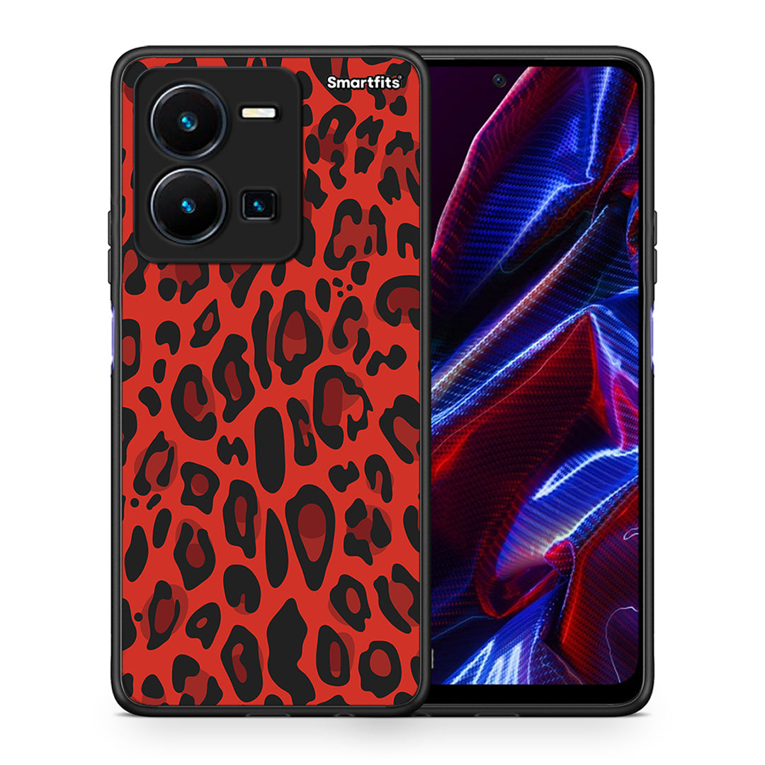 Θήκη Vivo Y35 5G Red Leopard Animal από τη Smartfits με σχέδιο στο πίσω μέρος και μαύρο περίβλημα | Vivo Y35 5G Red Leopard Animal case with colorful back and black bezels
