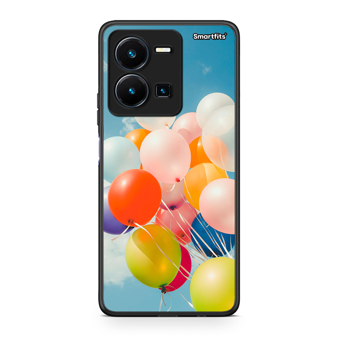 Vivo Y35 5G Colorful Balloons θήκη από τη Smartfits με σχέδιο στο πίσω μέρος και μαύρο περίβλημα | Smartphone case with colorful back and black bezels by Smartfits