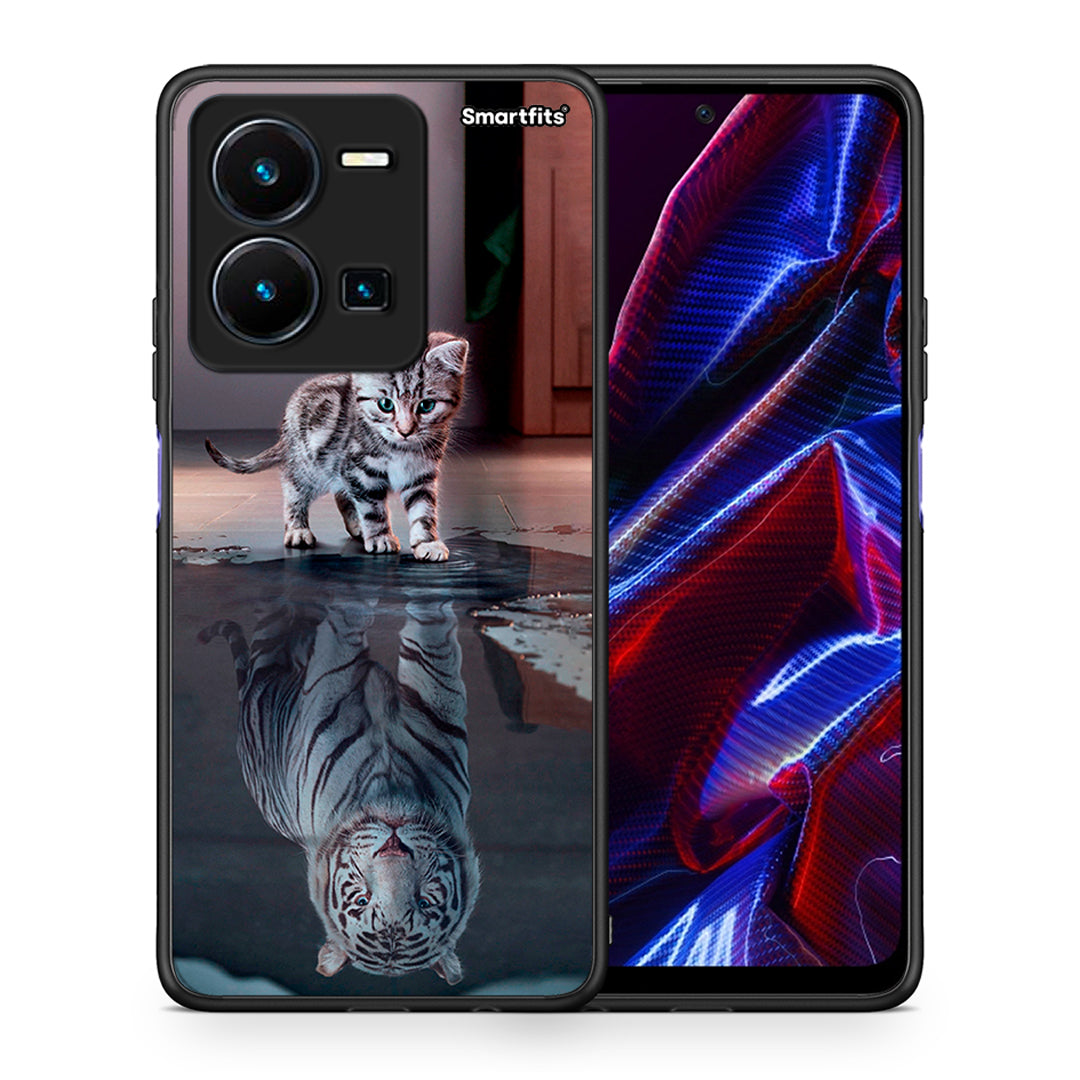 Θήκη Vivo Y35 5G Tiger Cute από τη Smartfits με σχέδιο στο πίσω μέρος και μαύρο περίβλημα | Vivo Y35 5G Tiger Cute case with colorful back and black bezels