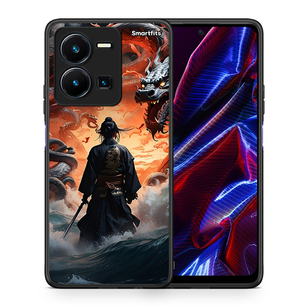 Θήκη Vivo Y35 5G Dragons Fight από τη Smartfits με σχέδιο στο πίσω μέρος και μαύρο περίβλημα | Vivo Y35 5G Dragons Fight case with colorful back and black bezels