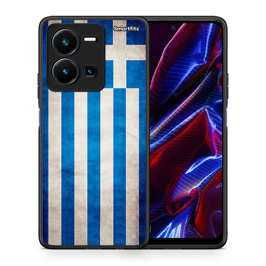 Θήκη Vivo Y35 5G Greek Flag από τη Smartfits με σχέδιο στο πίσω μέρος και μαύρο περίβλημα | Vivo Y35 5G Greek Flag case with colorful back and black bezels
