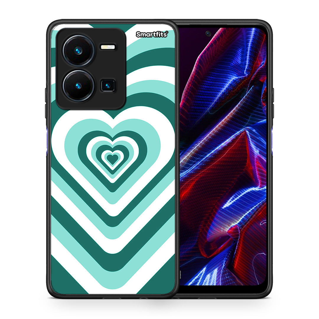 Θήκη Vivo Y35 5G Green Hearts από τη Smartfits με σχέδιο στο πίσω μέρος και μαύρο περίβλημα | Vivo Y35 5G Green Hearts case with colorful back and black bezels