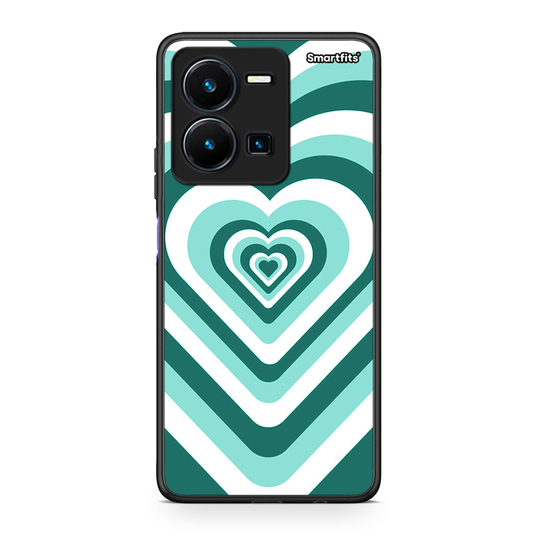 Vivo Y35 5G Green Hearts θήκη από τη Smartfits με σχέδιο στο πίσω μέρος και μαύρο περίβλημα | Smartphone case with colorful back and black bezels by Smartfits