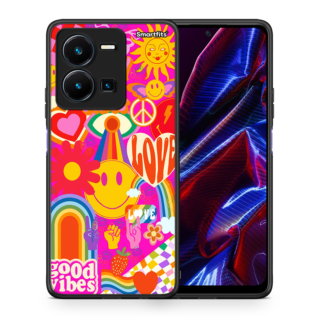 Θήκη Vivo Y35 5G Hippie Love από τη Smartfits με σχέδιο στο πίσω μέρος και μαύρο περίβλημα | Vivo Y35 5G Hippie Love case with colorful back and black bezels