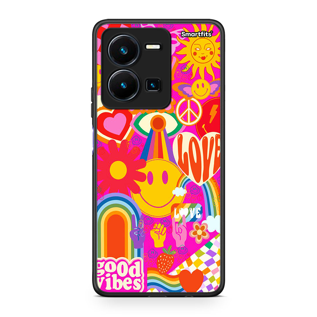 Vivo Y35 5G Hippie Love θήκη από τη Smartfits με σχέδιο στο πίσω μέρος και μαύρο περίβλημα | Smartphone case with colorful back and black bezels by Smartfits