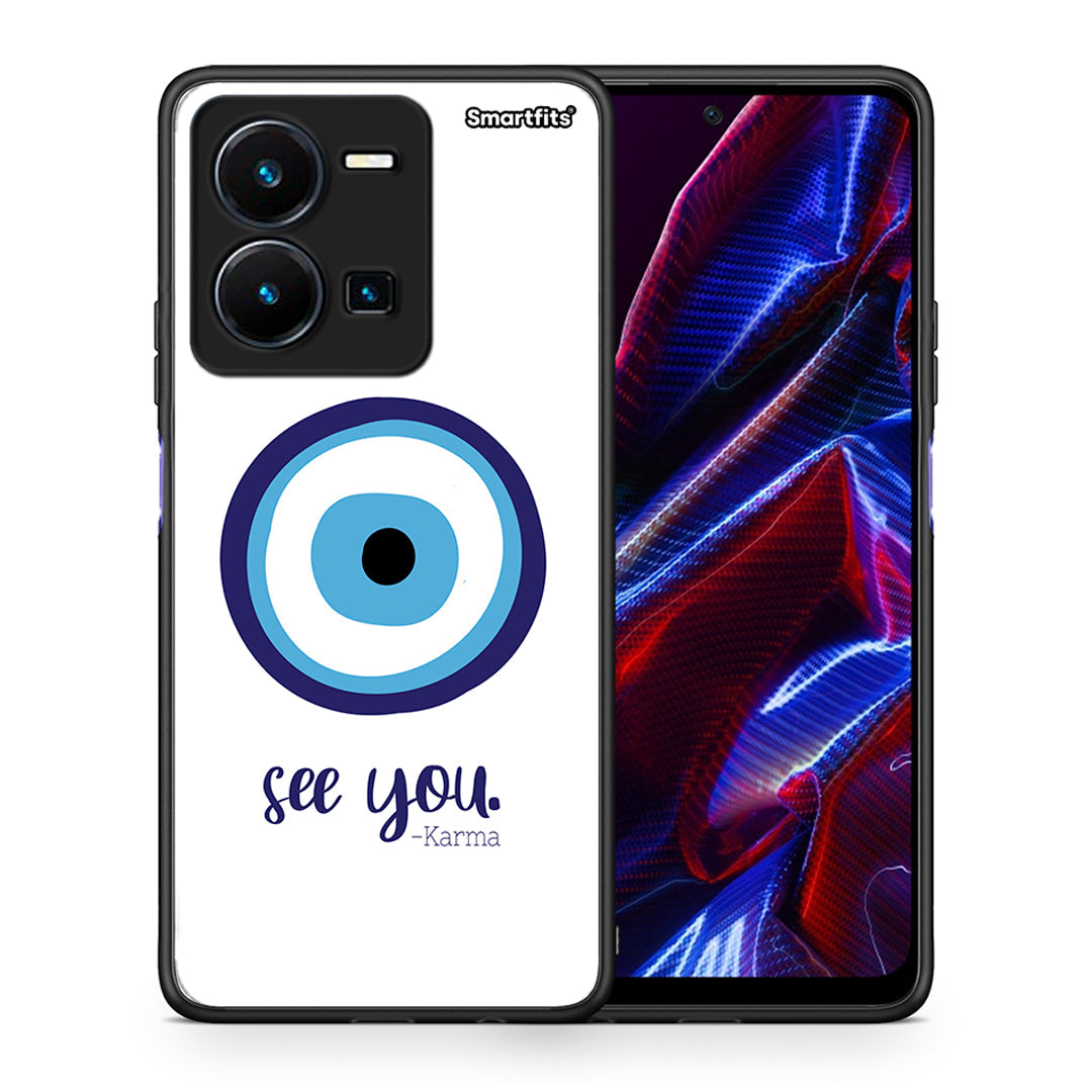 Θήκη Vivo Y35 5G Karma Says από τη Smartfits με σχέδιο στο πίσω μέρος και μαύρο περίβλημα | Vivo Y35 5G Karma Says case with colorful back and black bezels
