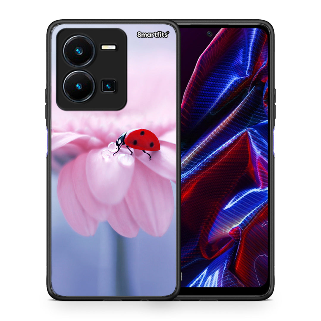 Θήκη Vivo Y35 5G Ladybug Flower από τη Smartfits με σχέδιο στο πίσω μέρος και μαύρο περίβλημα | Vivo Y35 5G Ladybug Flower case with colorful back and black bezels