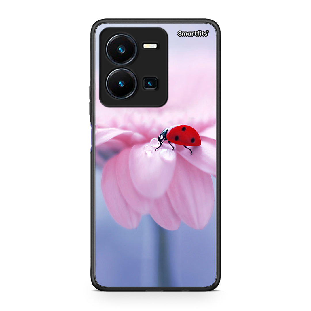 Vivo Y35 5G Ladybug Flower θήκη από τη Smartfits με σχέδιο στο πίσω μέρος και μαύρο περίβλημα | Smartphone case with colorful back and black bezels by Smartfits