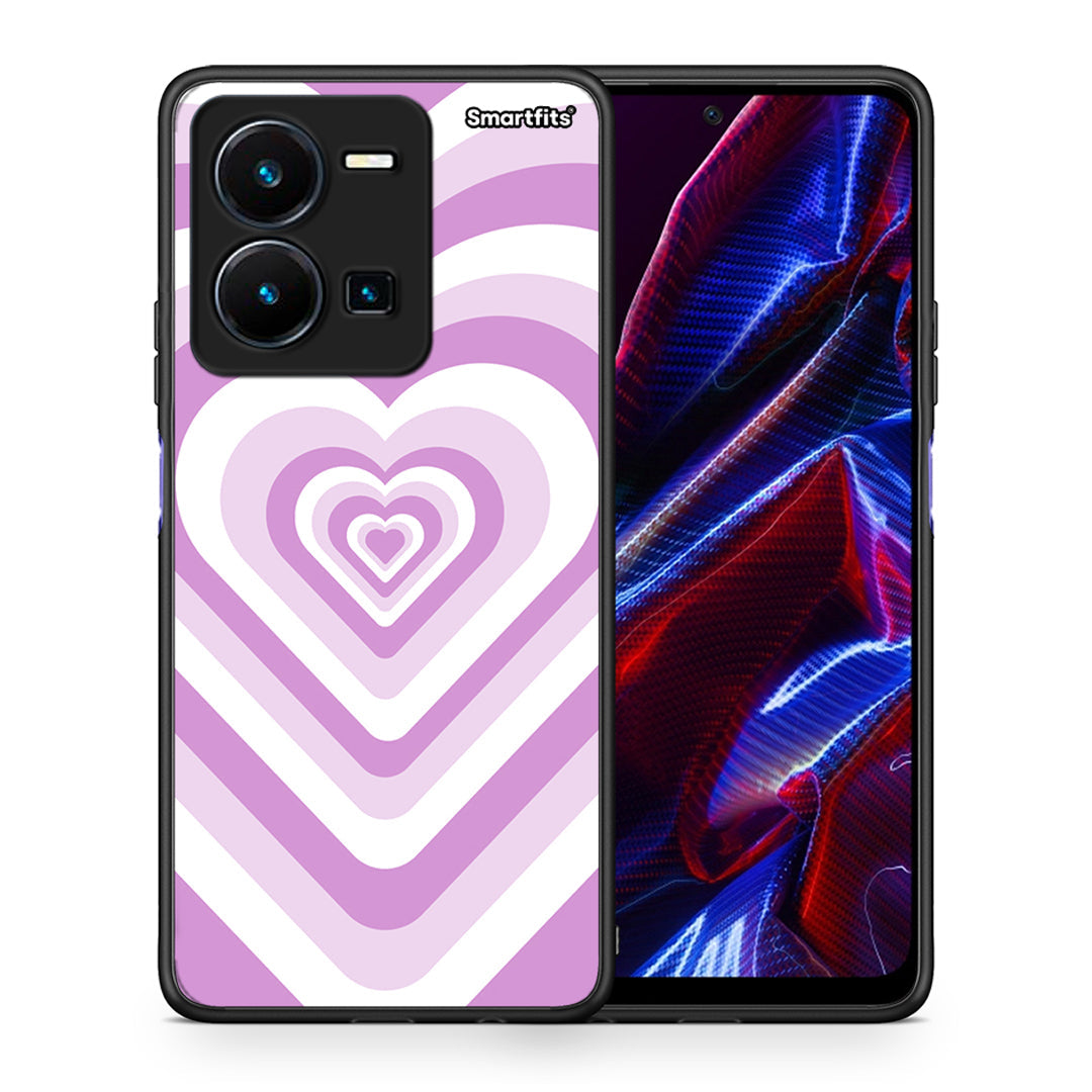 Θήκη Vivo Y35 5G Lilac Hearts από τη Smartfits με σχέδιο στο πίσω μέρος και μαύρο περίβλημα | Vivo Y35 5G Lilac Hearts case with colorful back and black bezels