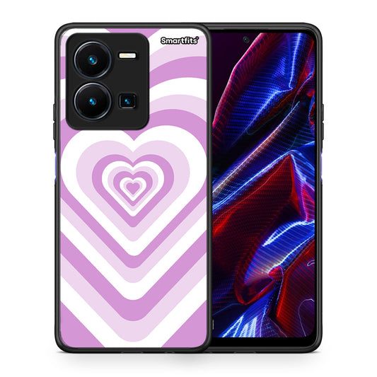 Θήκη Vivo Y35 5G Lilac Hearts από τη Smartfits με σχέδιο στο πίσω μέρος και μαύρο περίβλημα | Vivo Y35 5G Lilac Hearts case with colorful back and black bezels