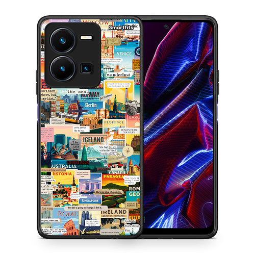 Θήκη Vivo Y35 5G Live To Travel από τη Smartfits με σχέδιο στο πίσω μέρος και μαύρο περίβλημα | Vivo Y35 5G Live To Travel case with colorful back and black bezels