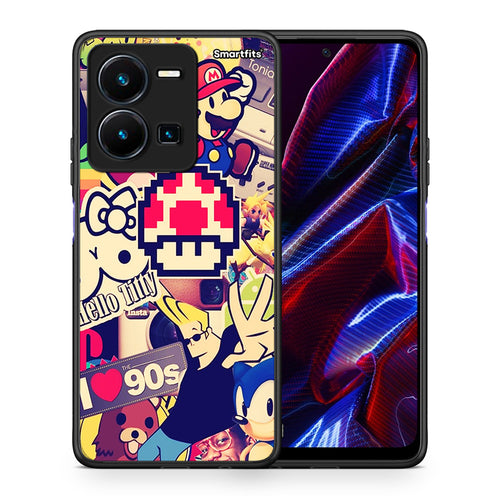 Θήκη Vivo Y35 5G Love The 90s από τη Smartfits με σχέδιο στο πίσω μέρος και μαύρο περίβλημα | Vivo Y35 5G Love The 90s case with colorful back and black bezels