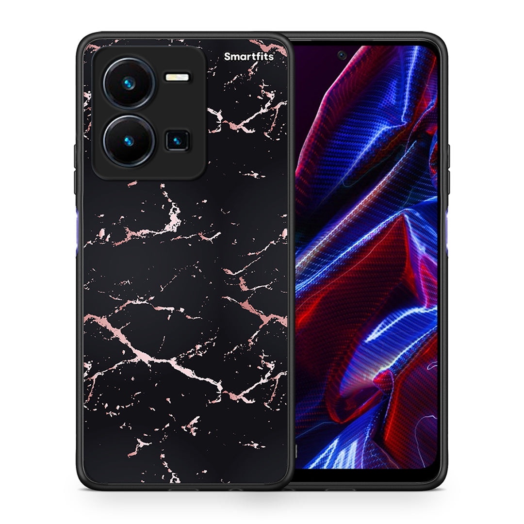 Θήκη Vivo Y35 5G Black Rosegold Marble από τη Smartfits με σχέδιο στο πίσω μέρος και μαύρο περίβλημα | Vivo Y35 5G Black Rosegold Marble case with colorful back and black bezels