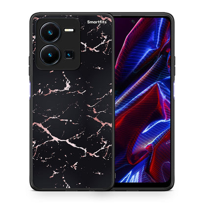 Θήκη Vivo Y35 5G Black Rosegold Marble από τη Smartfits με σχέδιο στο πίσω μέρος και μαύρο περίβλημα | Vivo Y35 5G Black Rosegold Marble case with colorful back and black bezels