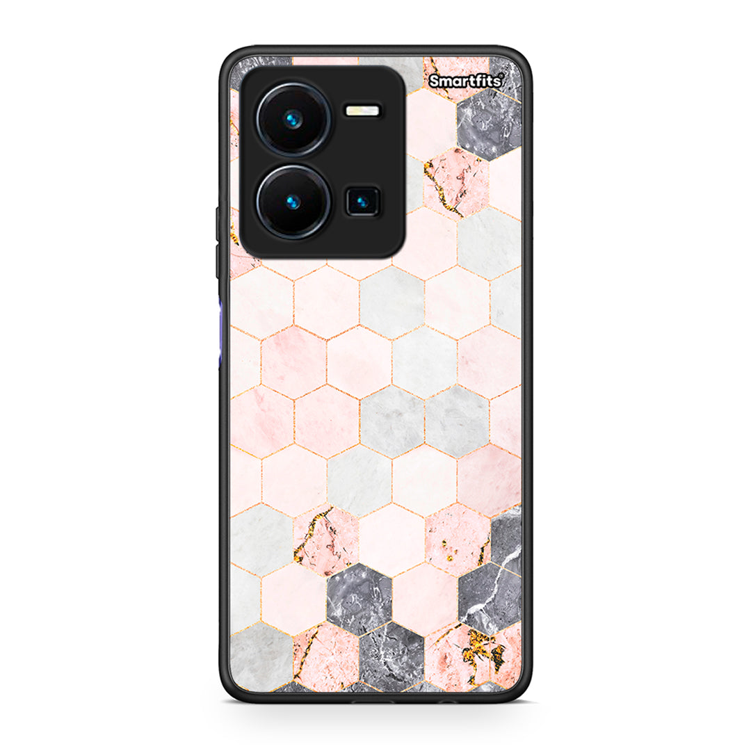 4 - Vivo Y35 5G Hexagon Pink Marble case, cover, bumper