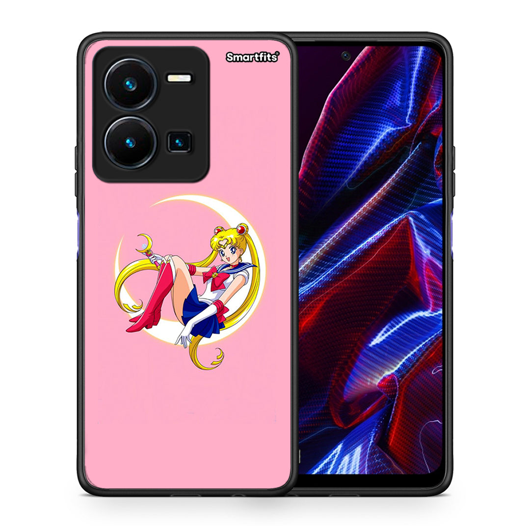 Θήκη Vivo Y35 5G Moon Girl από τη Smartfits με σχέδιο στο πίσω μέρος και μαύρο περίβλημα | Vivo Y35 5G Moon Girl case with colorful back and black bezels