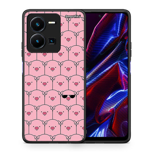 Θήκη Vivo Y35 5G Pig Glasses από τη Smartfits με σχέδιο στο πίσω μέρος και μαύρο περίβλημα | Vivo Y35 5G Pig Glasses case with colorful back and black bezels