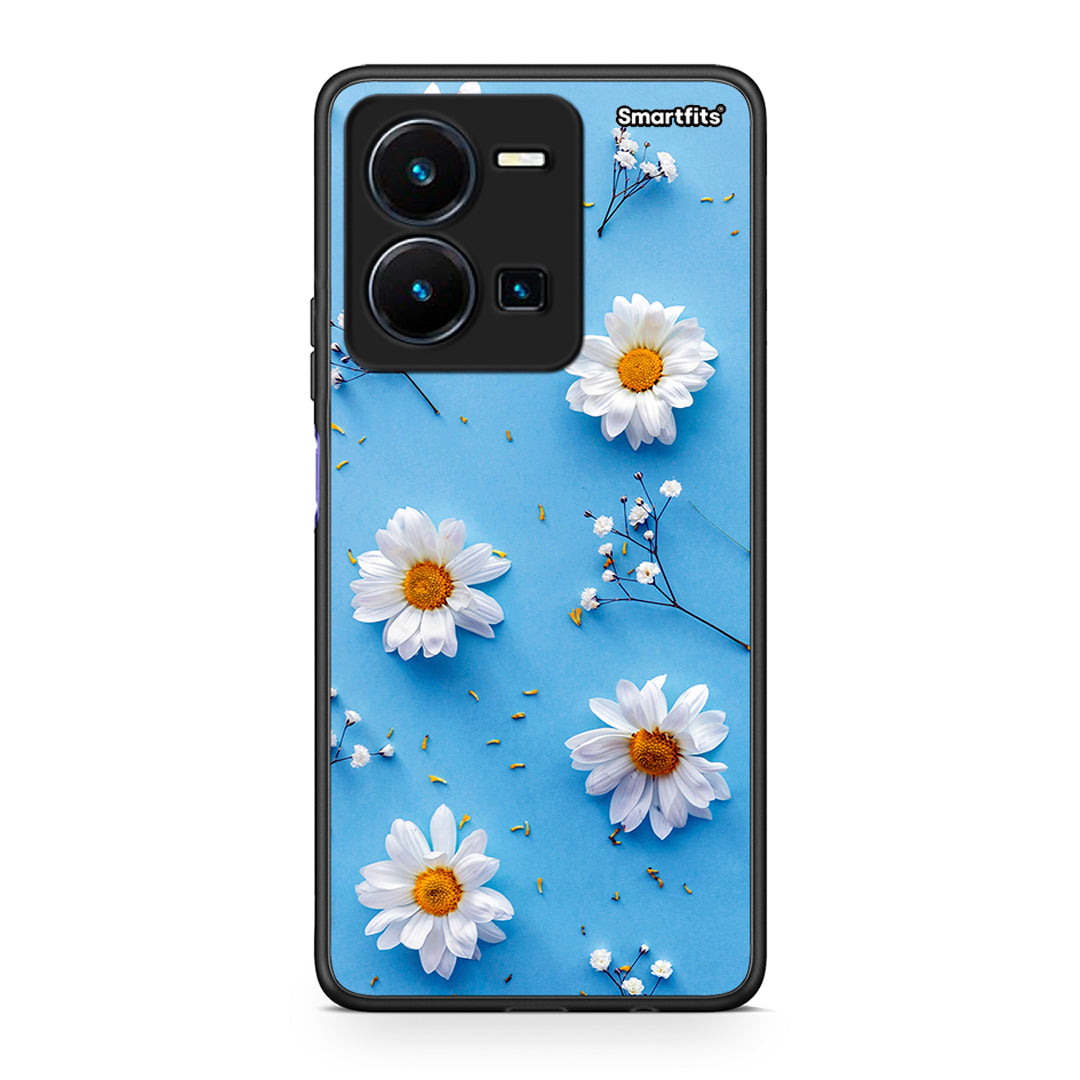 Vivo Y35 5G Real Daisies θήκη από τη Smartfits με σχέδιο στο πίσω μέρος και μαύρο περίβλημα | Smartphone case with colorful back and black bezels by Smartfits