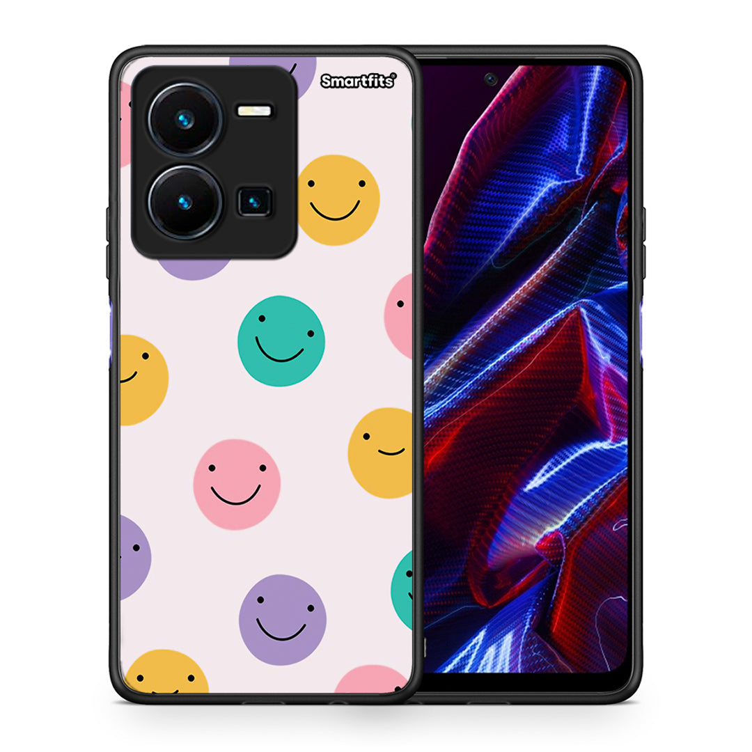 Θήκη Vivo Y35 5G Smiley Faces από τη Smartfits με σχέδιο στο πίσω μέρος και μαύρο περίβλημα | Vivo Y35 5G Smiley Faces case with colorful back and black bezels