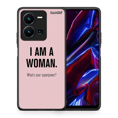 Θήκη Vivo Y35 5G Superpower Woman από τη Smartfits με σχέδιο στο πίσω μέρος και μαύρο περίβλημα | Vivo Y35 5G Superpower Woman case with colorful back and black bezels