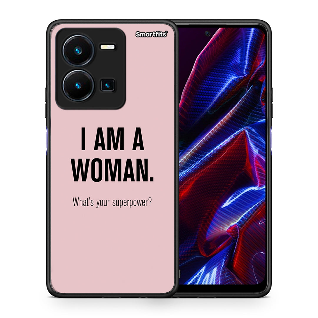 Θήκη Vivo Y35 5G Superpower Woman από τη Smartfits με σχέδιο στο πίσω μέρος και μαύρο περίβλημα | Vivo Y35 5G Superpower Woman case with colorful back and black bezels