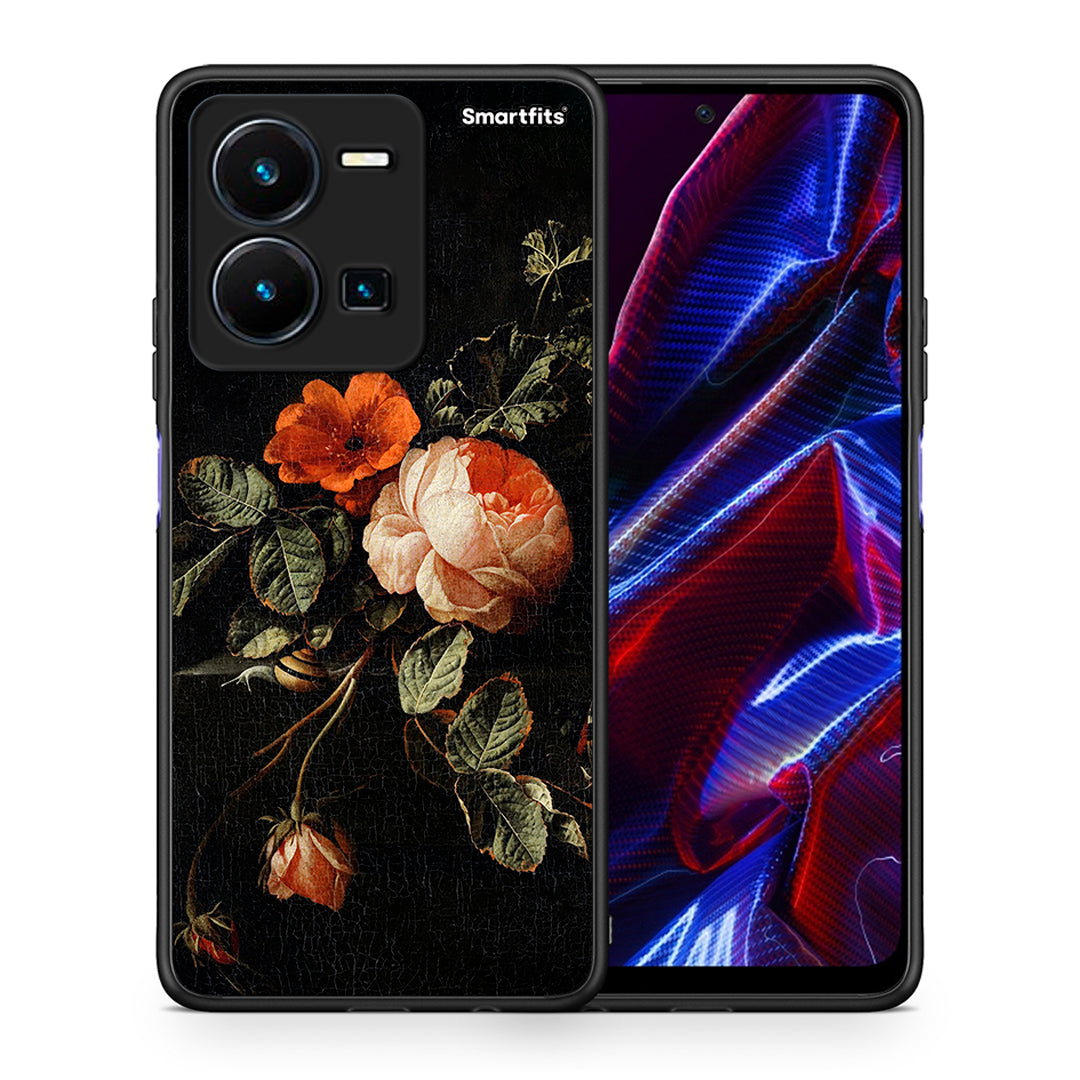 Θήκη Vivo Y35 5G Vintage Roses από τη Smartfits με σχέδιο στο πίσω μέρος και μαύρο περίβλημα | Vivo Y35 5G Vintage Roses case with colorful back and black bezels