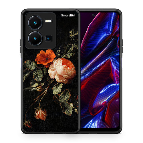 Θήκη Vivo Y35 5G Vintage Roses από τη Smartfits με σχέδιο στο πίσω μέρος και μαύρο περίβλημα | Vivo Y35 5G Vintage Roses case with colorful back and black bezels